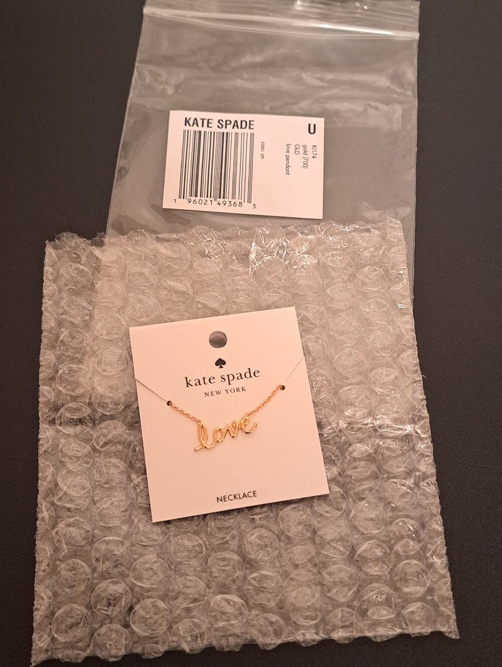 kate spade Gold 'love' Script Necklace NWT
